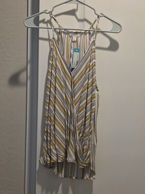 Market & Spruce Yellow and White Striped V-Neck Tank